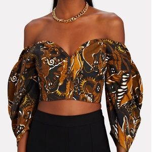 Mara Hoffman off shoulder puff sleeve cropped top 4